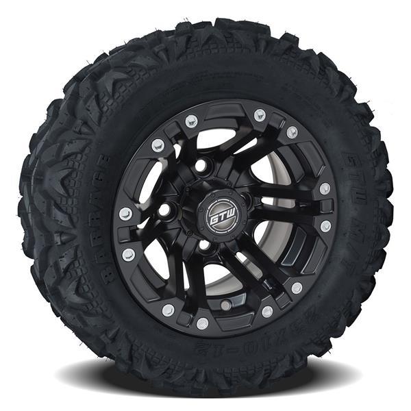 Set of (4) GTW® 10 inch Specter Matte Black Wheels on Barrage Mud Tires